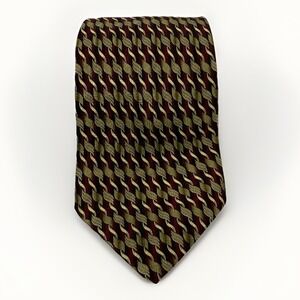 Carlos Devenezia Burgundy Red Gold White Silk Tie Geometric‎ Links